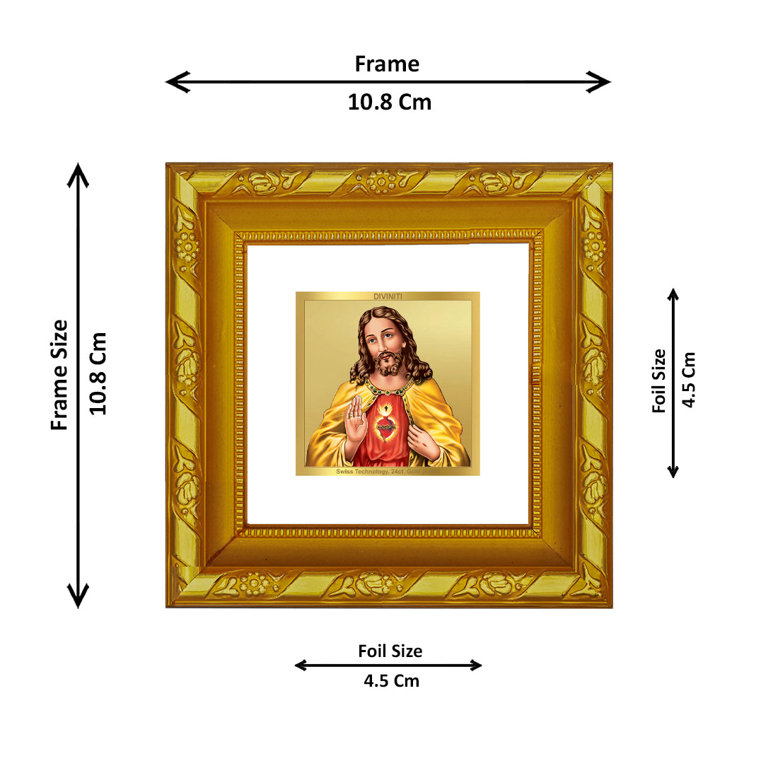 DIVINITI 24K Gold Plated Foil Jesus Christ Wooden Premium Wall Photo Frame Idol for Home Decor, Prayer, Workshop, Table Top, Gifts | DG103S1A (10x10 CM)