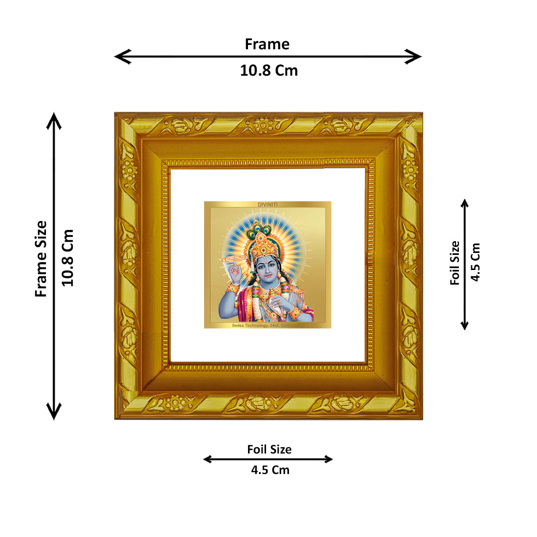 DIVINITI 24K Gold Plated Vishnu Wooden Wall Photo Frame Idol for Home Decor, Workshop, Puja Room, Table Top, Premium Gifts | DG103S1A (10x10 CM)