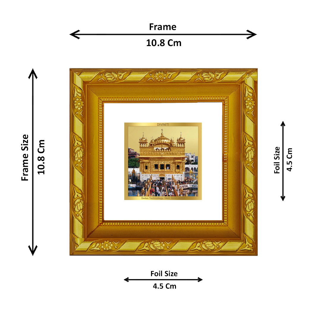 DIVINITI 24K Gold Plated Foil Golden Temple Wooden Stylish Photo Frame Idol for Table Top, Wall Hanging, Home Decor, Premium Gifts | DG103S1A (10x10 CM)