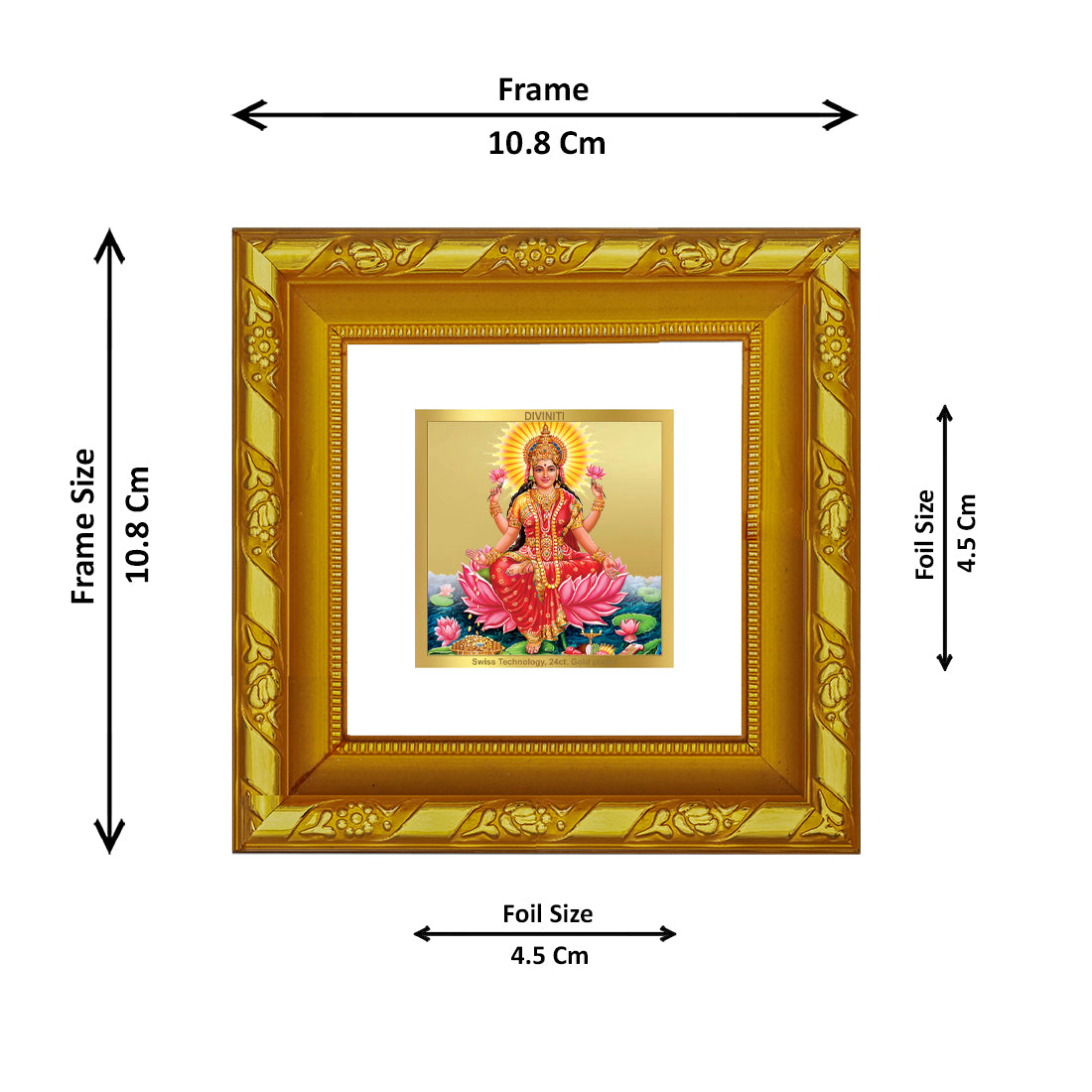 DIVINITI 24K Gold Plated Foil Goddess Laxmi Wooden Classic Wall Photo Frame Idol for Workshop, Home Decor, Puja Room, Table Top, Gifts | DG103S1A (10x10 CM)