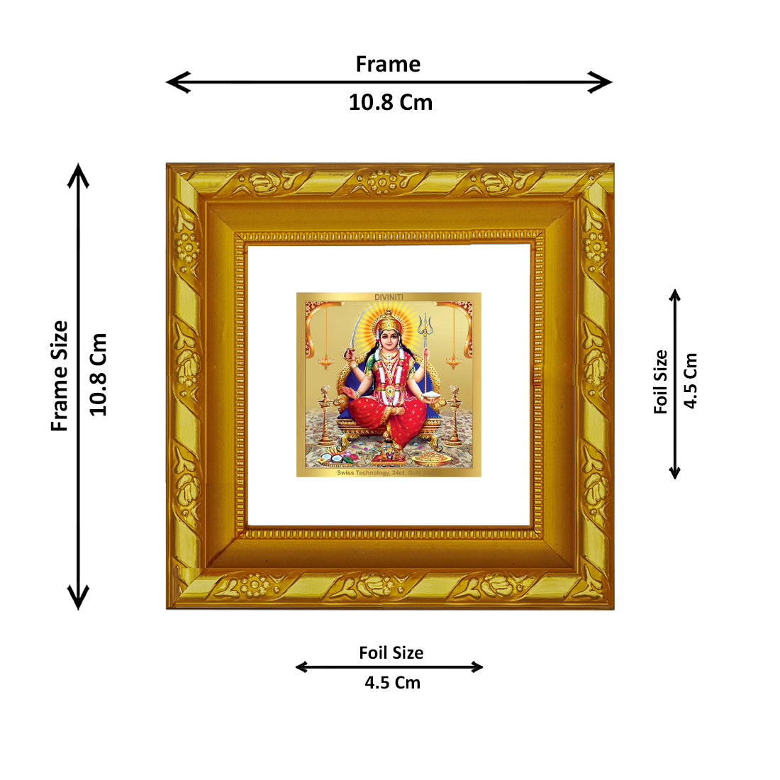 DIVINITI 24K Gold Plated Santoshi Mata Wooden Photo Frame Idol for Puja Room, Wall Hanging, Table Top, Home Decor, Workshop, Gifts | DG103S1A (10x10 CM)