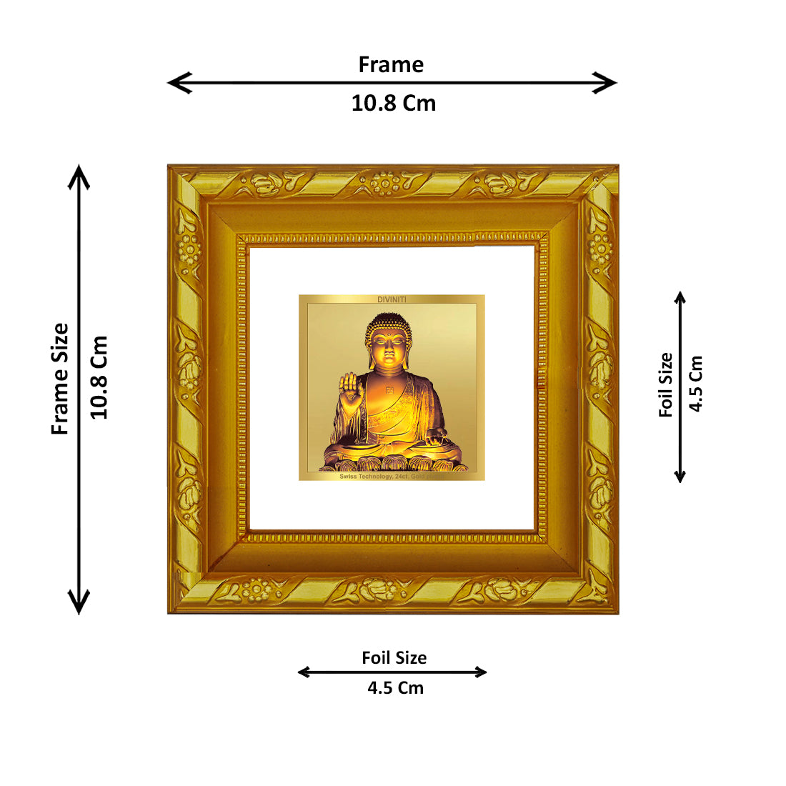 DIVINITI 24K Gold Plated Foil Lord Buddha Wooden Wall Photo Frame Idol for Meritnation, Puja Room, Home Decor, Table Top, Gifts | DG103S1A (10x10 CM)