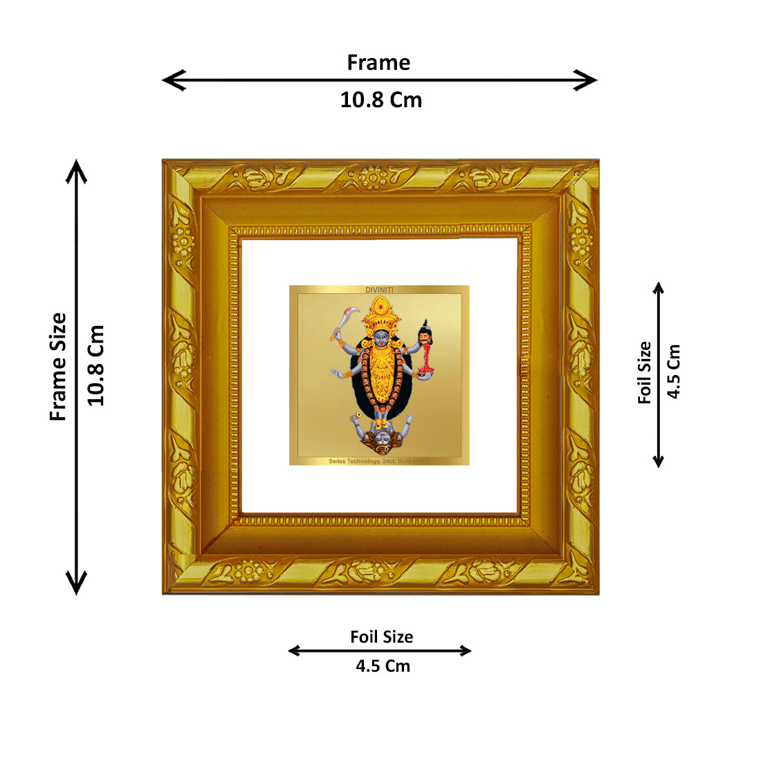 DIVINITI 24K Gold Plated Foil Goddess Kali Wooden Photo Frame Idol for Workshop, Wall Hanging, Puja Room, Table Top, Home Decor, Gifts | DG103S1A (10x10 CM)