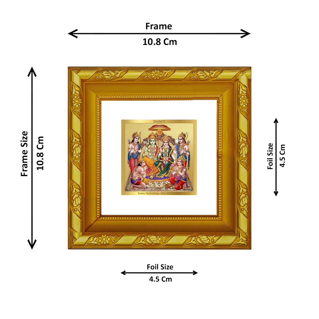 DIVINITI 24K Gold Plated Lord Ram Darbar Wooden Photo Frame Idol for Home & Office Wall Decor, Puja Room, Luxury Gifts | DG103S1A (10x10 CM)