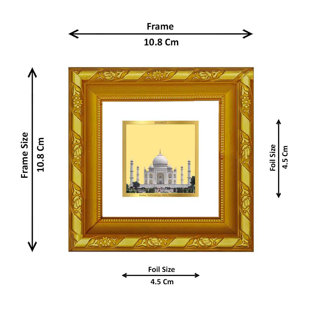 DIVINITI 24K Gold Plated Taj Mahal Wooden Stylish Wall Photo Frame Idol for Table Top, Home & Office Decor, Workshop, Luxury Gifts | DG103S1A (10x10 CM)