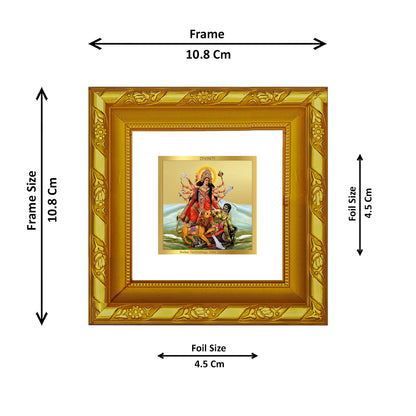 DIVINITI 24K Gold Plated Foil Durga Devi Wooden Stylish Photo Frame Idol for Wall Hanging, Home Decor, Puja Room, Gifts | DG103S1A (10x10 CM)