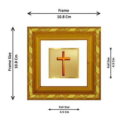 DIVINITI 24K Gold Plated Foil Holy Cross Wooden Photo Frame Idol for Wall Hanging, Home Decor, Table Top, Workshop, Premium Gifts | DG103S1A (10x10 CM)