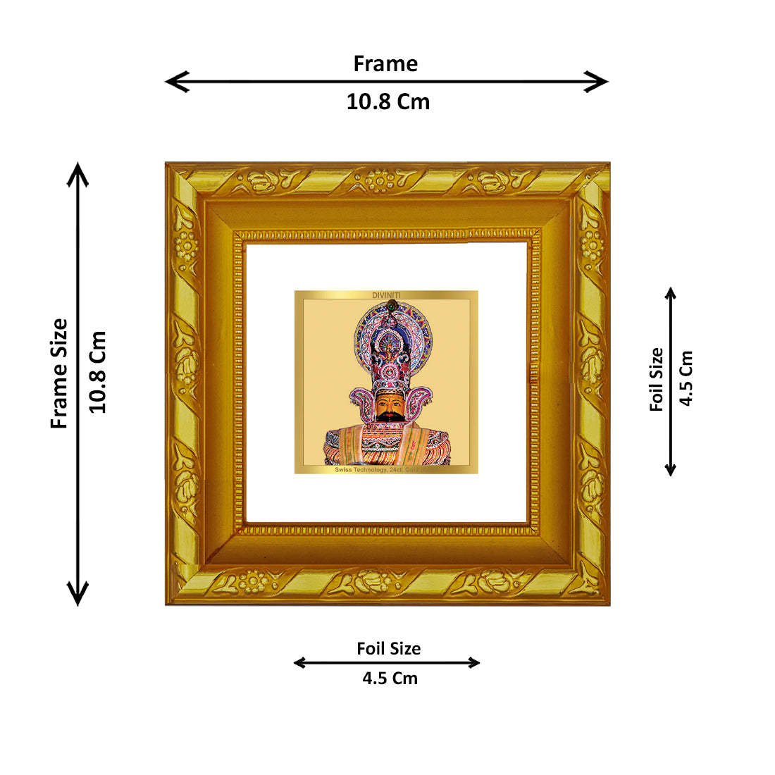 DIVINITI 24K Gold Plated Foil Khatu Shyam Wooden Modern Photo Frame Idol for Wall Hanging, Prayer, Home & Office Decor, Workshop, Gifts | DG103S1A (10x10 CM)