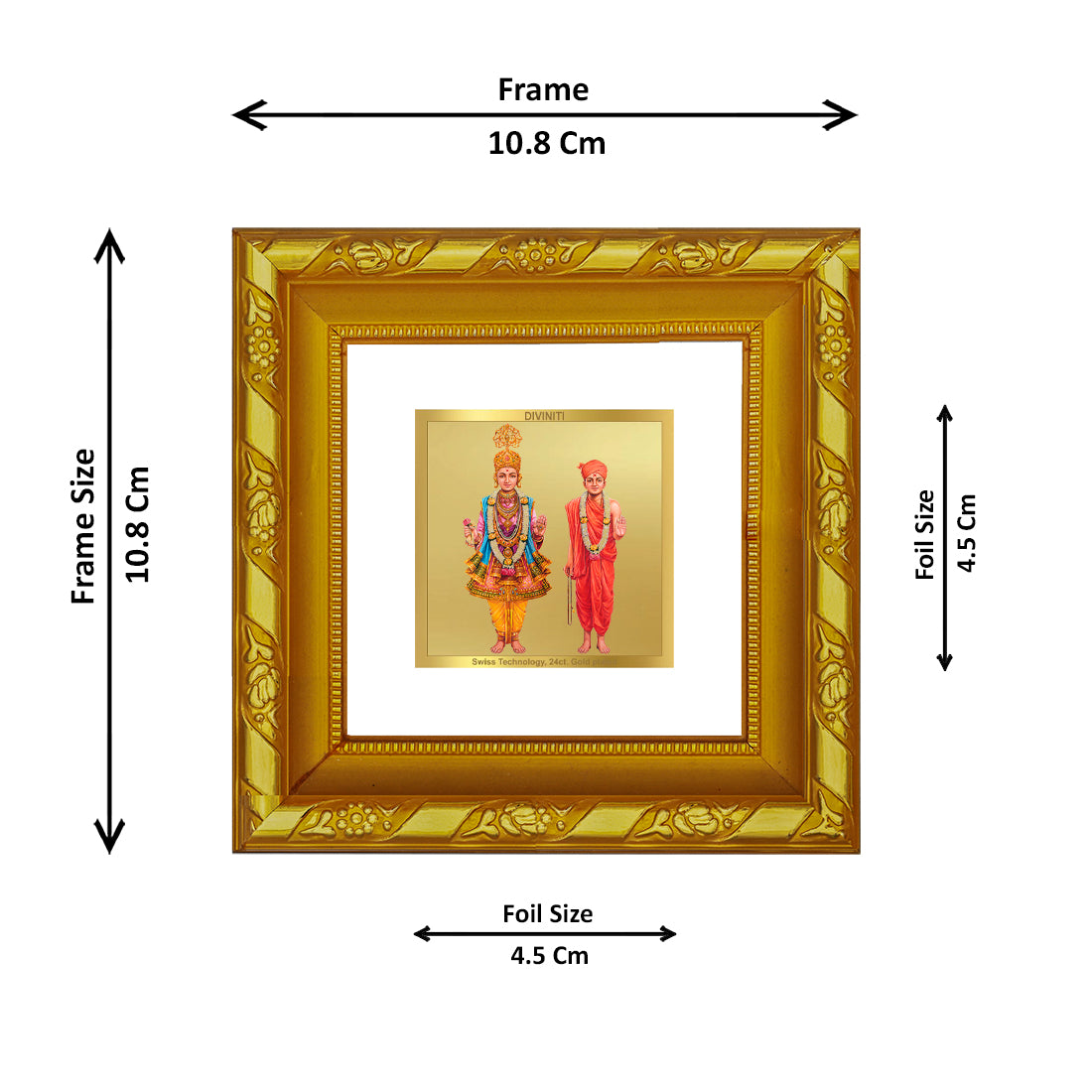 DIVINITI 24K Gold Plated Swami Narayan Wooden Photo Frame Idol for Table Top, Home Decor, Workshop, Puja Room, Wall Hanging, Gifts | DG103S1A (10x10 CM)