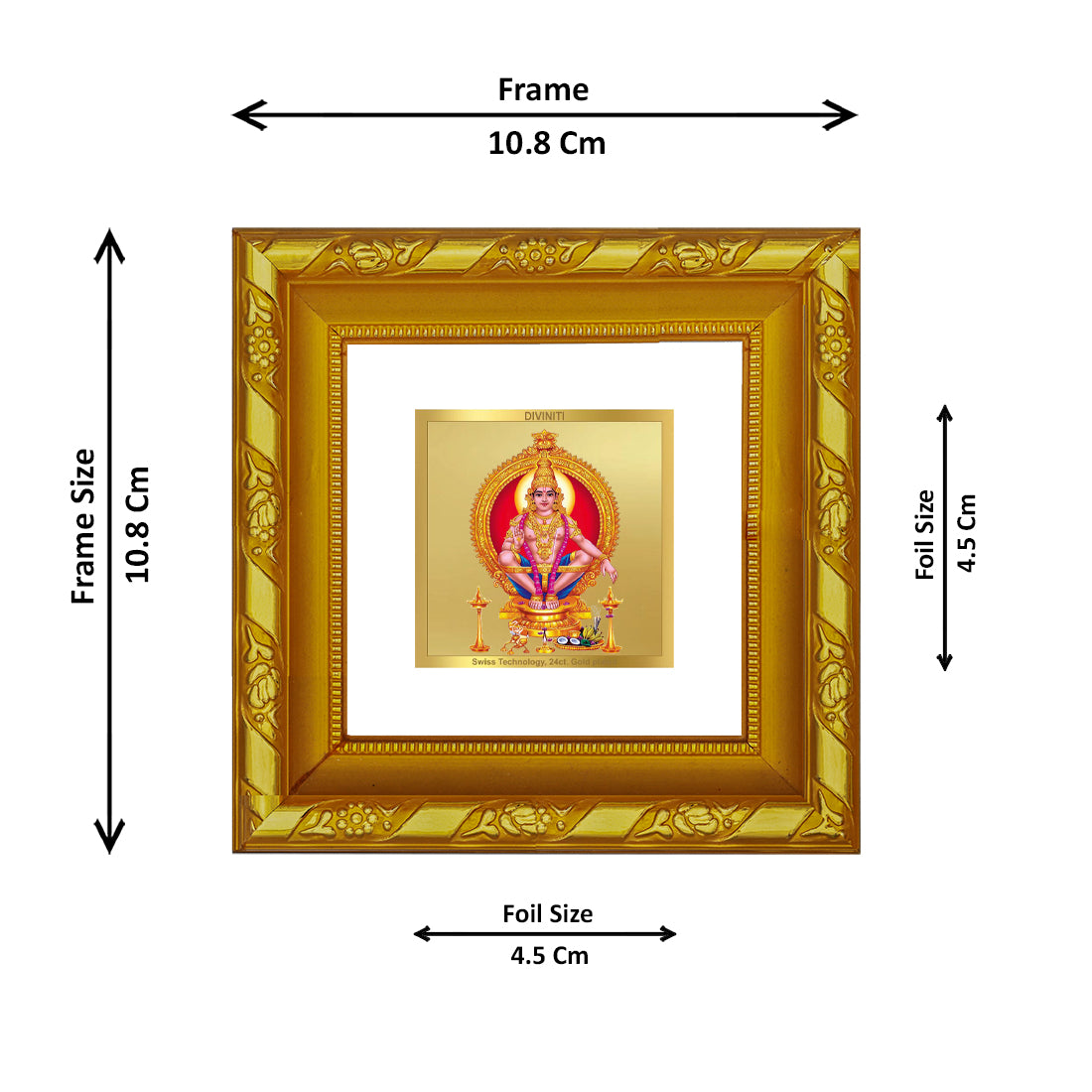 DIVINITI 24K Gold Plated Foil Ayyappan Ji Wooden Stylish Photo Frame for Wall Hanging, Workshop, Table Top, Home Decor, Gift | DG103S1A (10x10 CM)