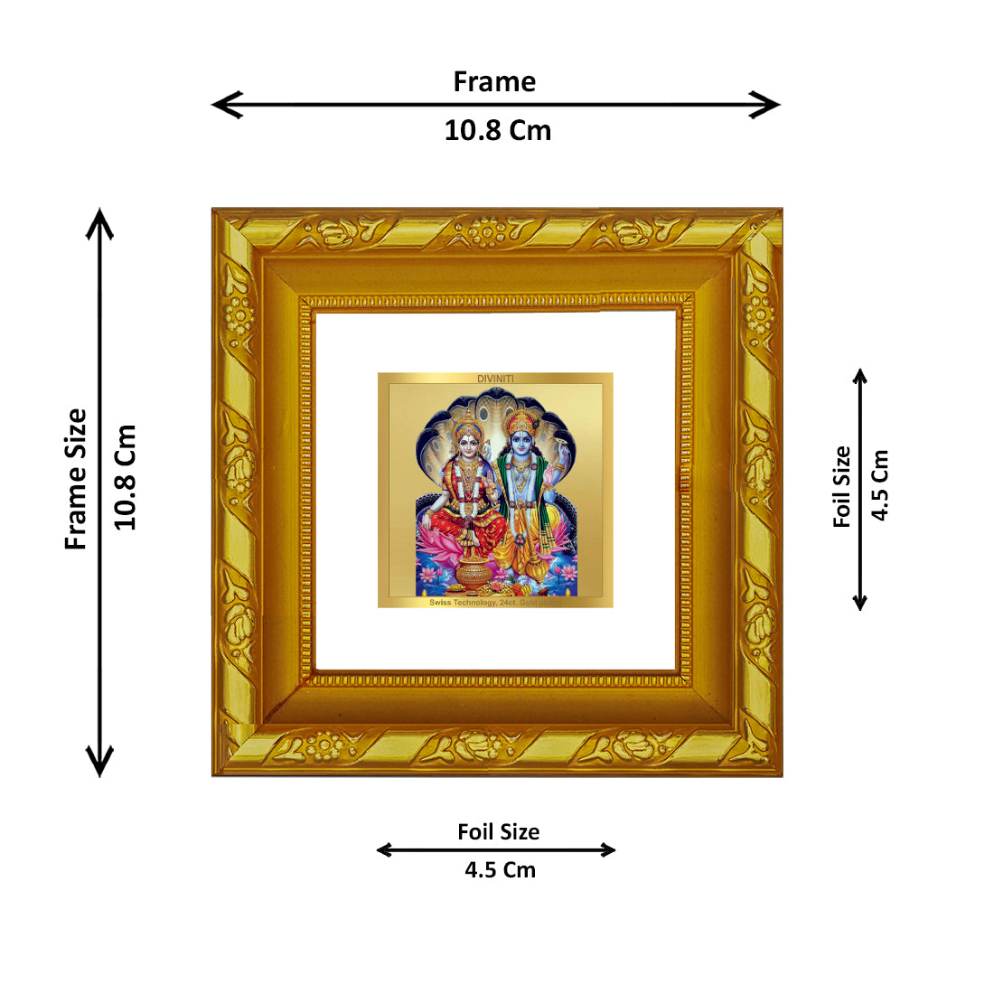 DIVINITI 24K Gold Plated Vishnu Lakshmi Wooden Wall Photo Frame Idol for Home Decor, Workshop, Puja Room, Table Top, Premium Gifts | DG103S1A (10x10 CM)