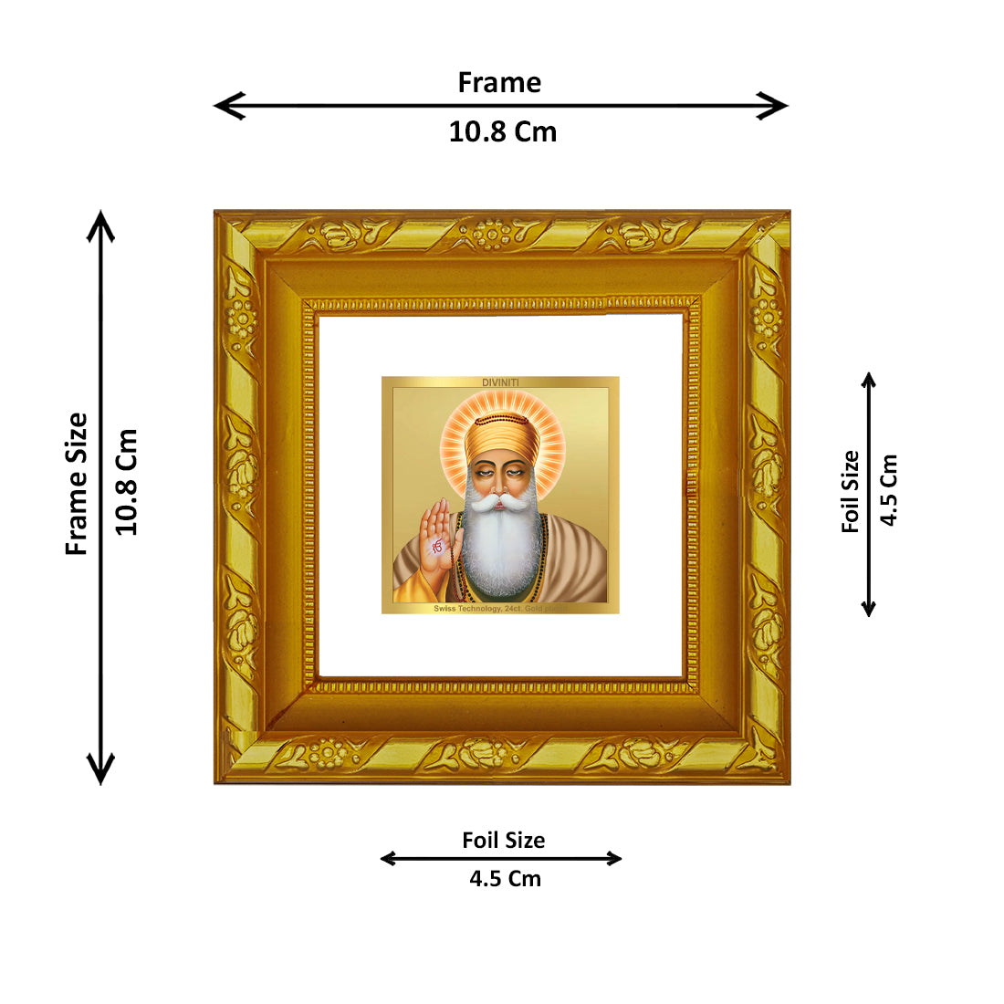 DIVINITI 24K Gold Plated Foil Guru Nanak Wooden Exquisite Photo Frame Idol for Table Top, Home Wall Decor, Workshop, Premium, Gifts | DG103S1A (10x10 CM)