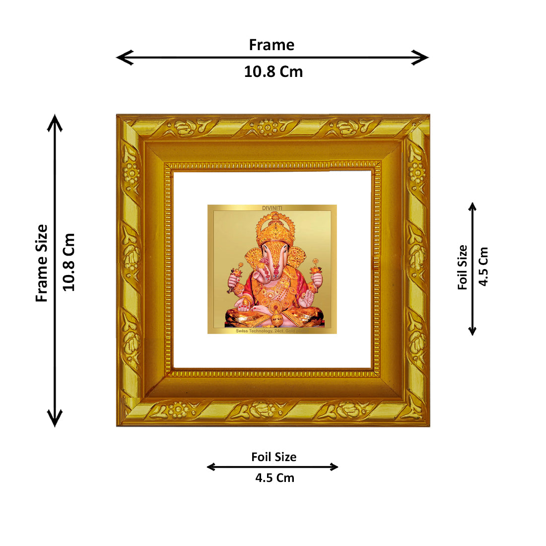 DIVINITI 24K Gold Plated Foil Dagdu Ganesh Wooden Classic Wall Photo Frame Idol for Puja Room, Home Decor, Table Top, Gifts | DG103S1A (10x10 CM)