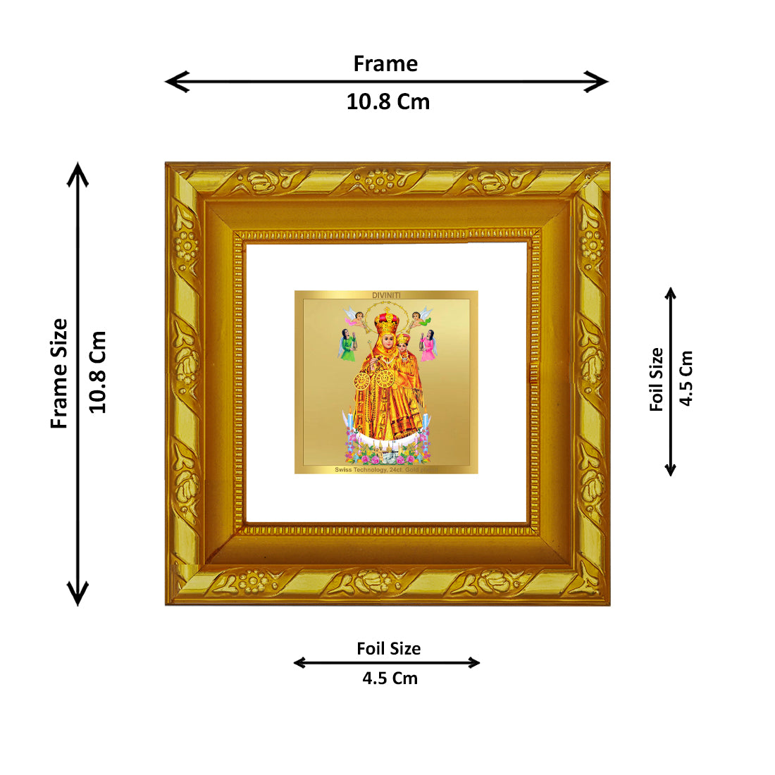 DIVINITI 24K Gold Plated Foil Lady of Health Wooden Elegant Photo Frame Idol for Wall Hanging, Table Top, Home Decor, Workshop, Premium Gifts | DG103S1A (10x10 CM)