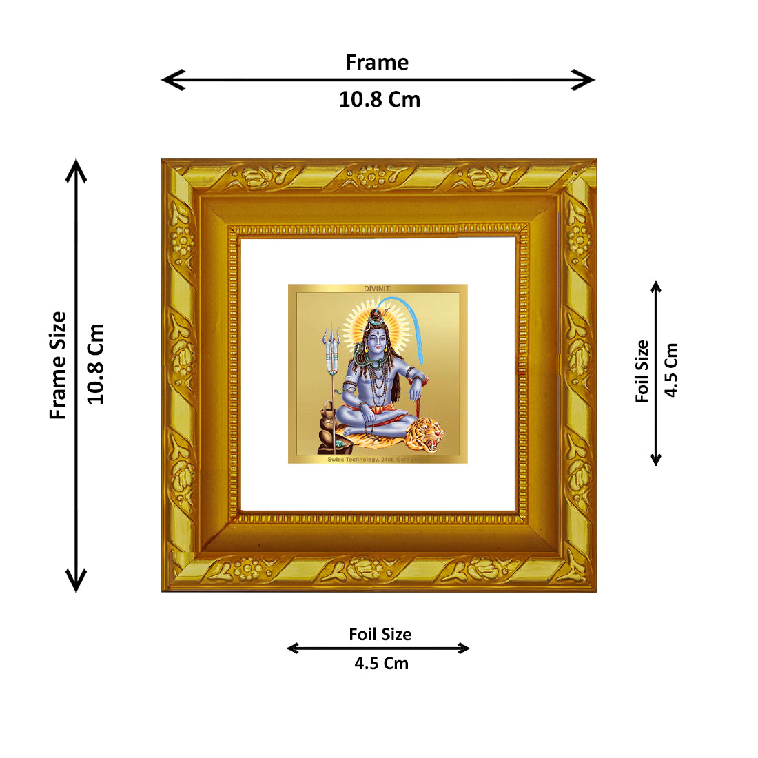 DIVINITI 24K Gold Plated Lord Shiva Wooden Photo Frame Idol for Wall Hanging, Table Top, Puja Room, Home Decor, Workshop, Gifts | DG103S1A (10x10 CM)