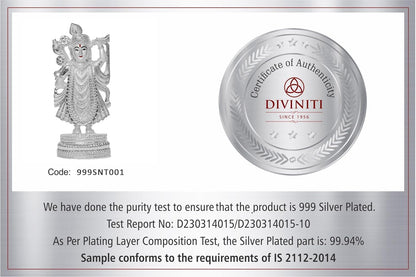 DIVINITI Elegant 999 Silver Plated Shrinath Ji Statue For Spiritual Energy, Divine Love and Grace, Idol For Home, Worshop, Office, Puja Room, Gift (25x11.5 CM)