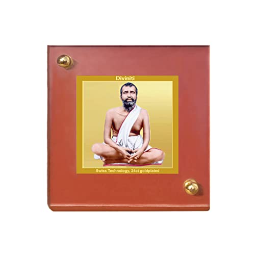 Diviniti 24K Gold Plated Sri Ramakrishna Paramhansa Frame For Car Dashboard, Home Decor, Table Top (5.5 x 6.5 CM)