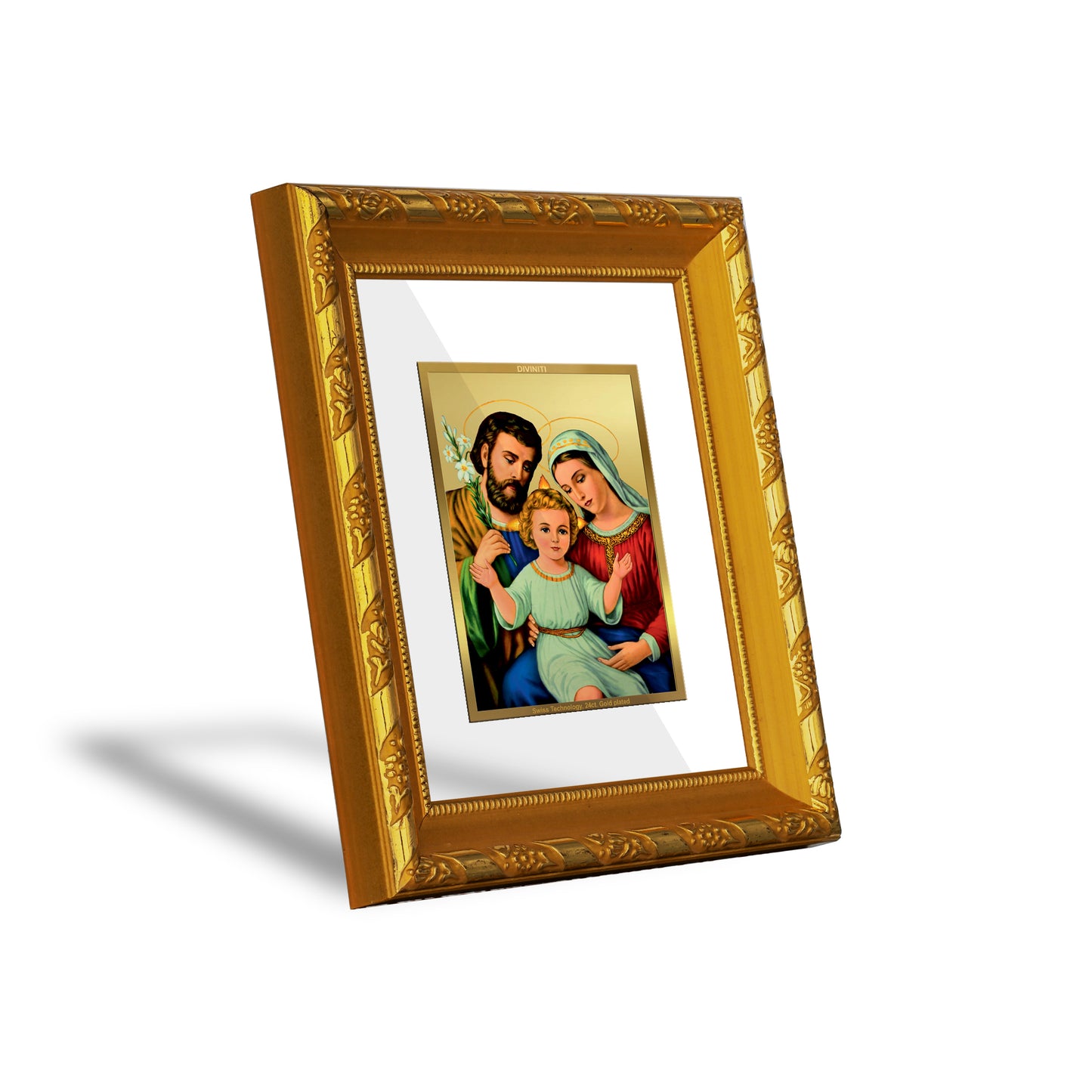 DIVINITI 24K Gold Plated Foil Holy Family Wall Photo Frame for Home Decor, Exclusive Gift DG 103 Size 1 (15.3x14.9 CM)