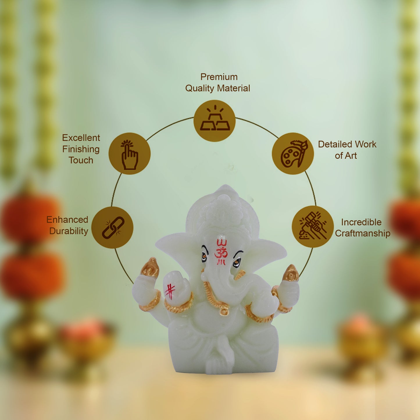 Diviniti Glowing Ganesha Idol for Car Dashboard Office Desk Puja Room Ganpati Idol for Home Decor Birthday Festivals Lord Ganesh Statue Figurine Gifting (5.5x5 CM)