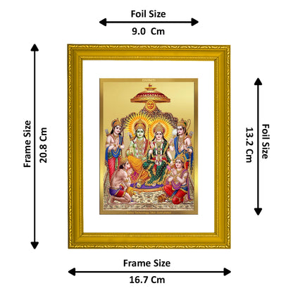 DIVINITI 24K Gold Plated Foil Lord Ram Darbar Wooden Photo Frame Idol for Puja Room, Workshop, Wall Hanging, Home Decor, Gift | DG101 Size 2 (22.6x18.4 CM)