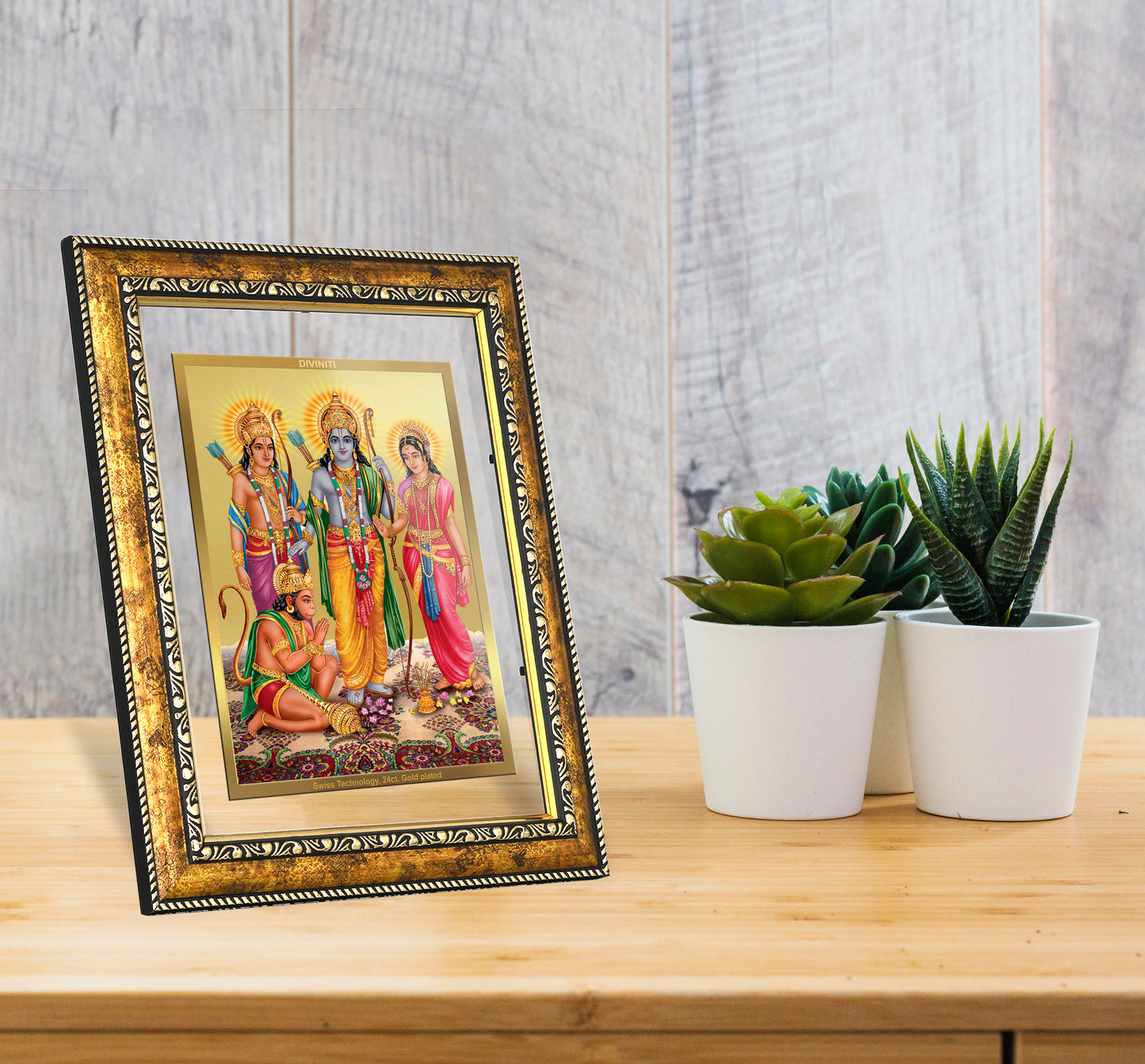 DIVINITI 24K Gold Plated Ram Darbar Wall Photo Frame for Home Decor, Wall Hanging, Table Top, Puja Room & Gift DG113S3 (27.6X35.4 CM)