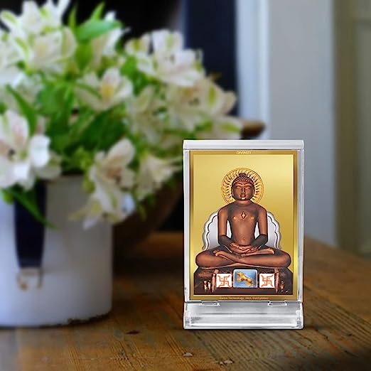 Diviniti 24K Gold Plated Mahavira Frame For Car Dashboard, Home Decor, Festival Gift (11 x 6.8 CM)