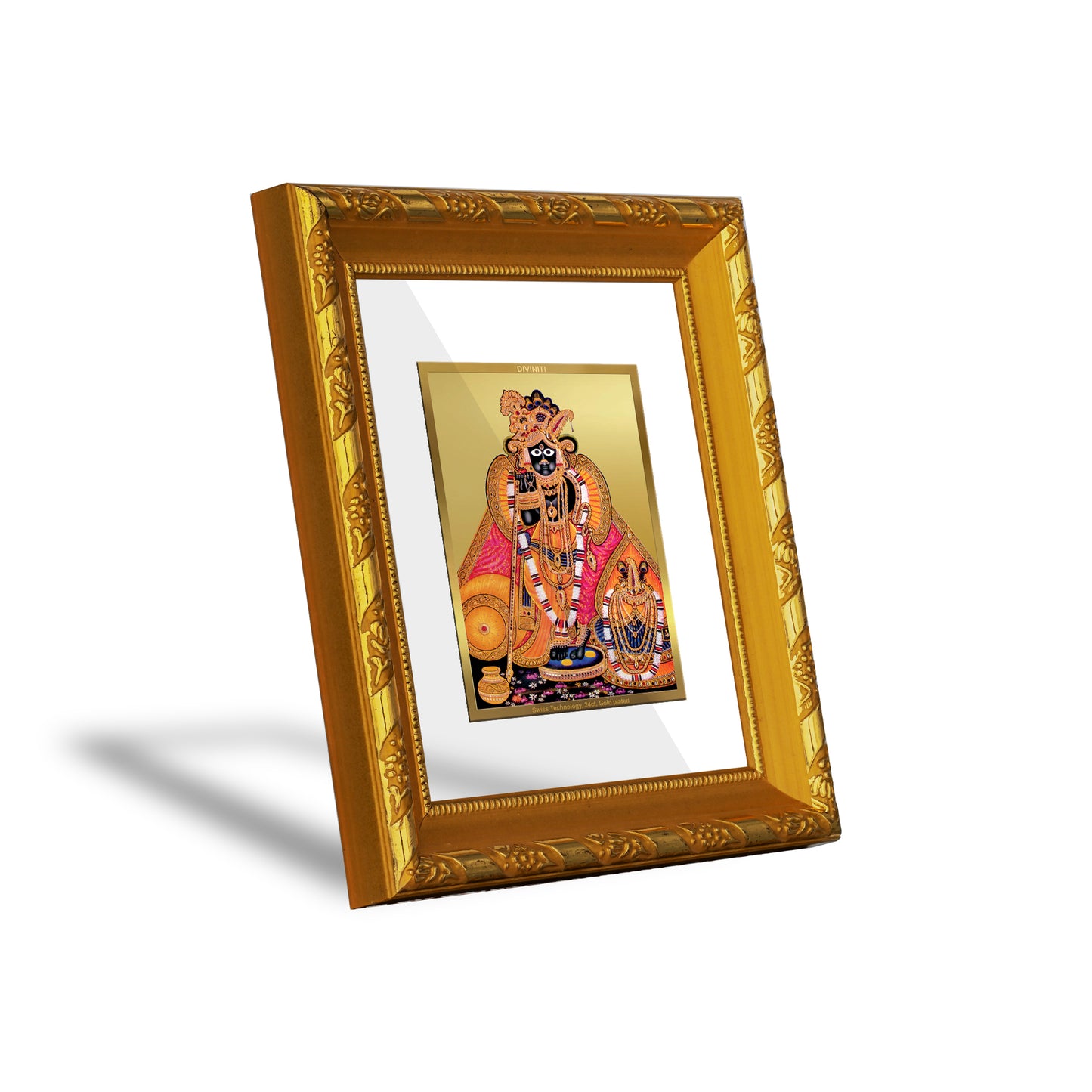 DIVINITI 24K Gold Plated Foil Bankey Bihari Photo Frame for Living Room Decor, Puja Room DG 103 Size 1 (15.3x14.9 CM)