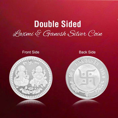 DIVINITI Pure Silver Coin Laxmi Ganesh & Swastik Symbol of Prosperity and Blessings for Home & Office Décor, Puja Room Diwali Gift (20g)