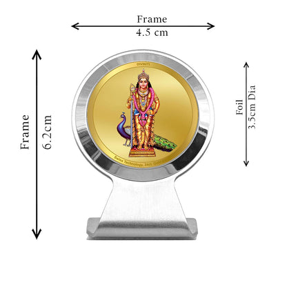 Diviniti 24K Gold Plated Murugan Frame for Car Dashboard, Home Decor, Worship, Tabletop & Festival Gift MCF1CR (6.2x4.5 CM)