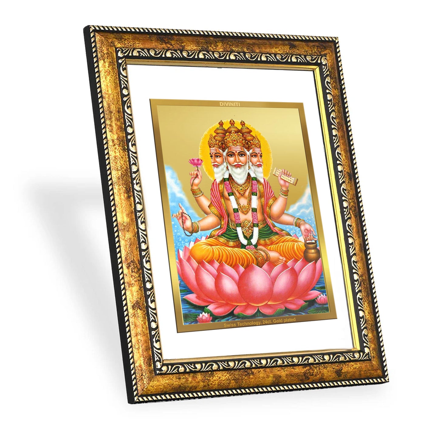 DIVINITI 24K Gold Plated Brahma Wall Photo Frame for Home Decor, Wall Hanging, Table Top, Puja Room & Gift DG113S3 (27.6X35.4 CM)