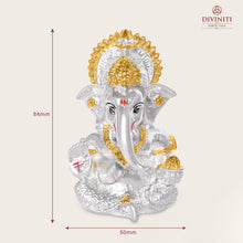 Load image into Gallery viewer, Diviniti 999 Silver Plated Lord Ganesha Idol for Car Dashboard Tabletop for Home Decor Mandir Puja Gift Silver &amp; Gold (8.4x4.2cm)
