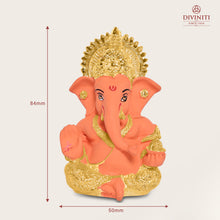 Load image into Gallery viewer, Diviniti 24K Gold Plated Resin Lord Ganesha Idol for Car Dashboard Tabletop for Home Decor Mandir Puja Gift Orange &amp; Gold(8.4x4.2cm)
