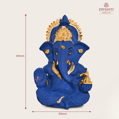 Diviniti 24K Gold Plated Resin Lord Ganesha Idol for Car Dashboard Tabletop for Home Decor Mandir Puja Gift Navy Blue (8.4x4.2cm)