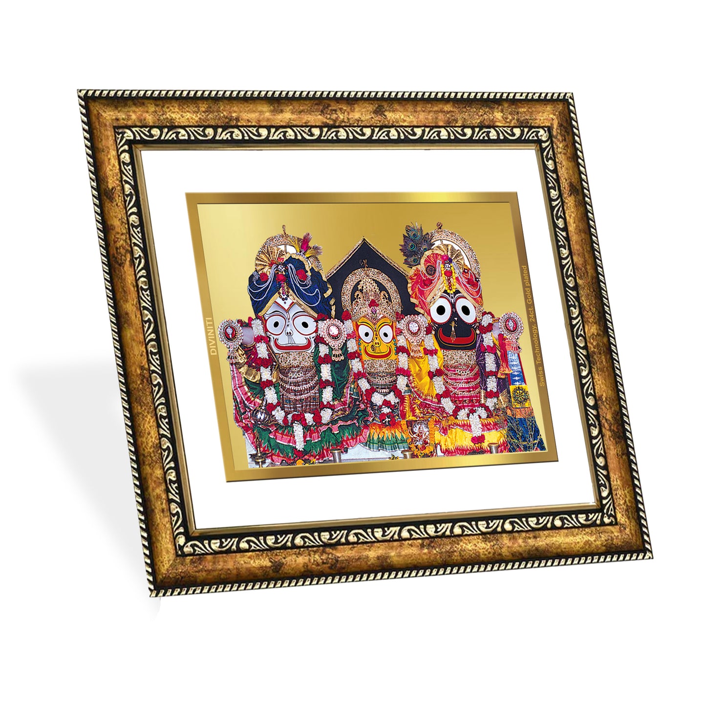 DIVINITI 24K Gold Plated Jagannath Wall Photo Frame for Home Decor, Wall Hanging, Table Top, Puja Room & Gift DG113S3 (27.6X35.4 CM)