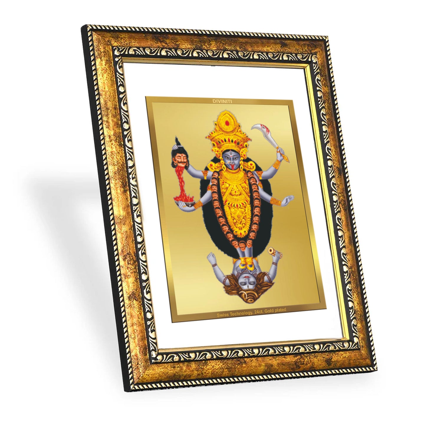 DIVINITI 24K Gold Plated Maa Kali Wall Photo Frame for Home Decor, Wall Hanging, Table Top, Puja Room & Gift DG113S3 (27.6X35.4 CM)