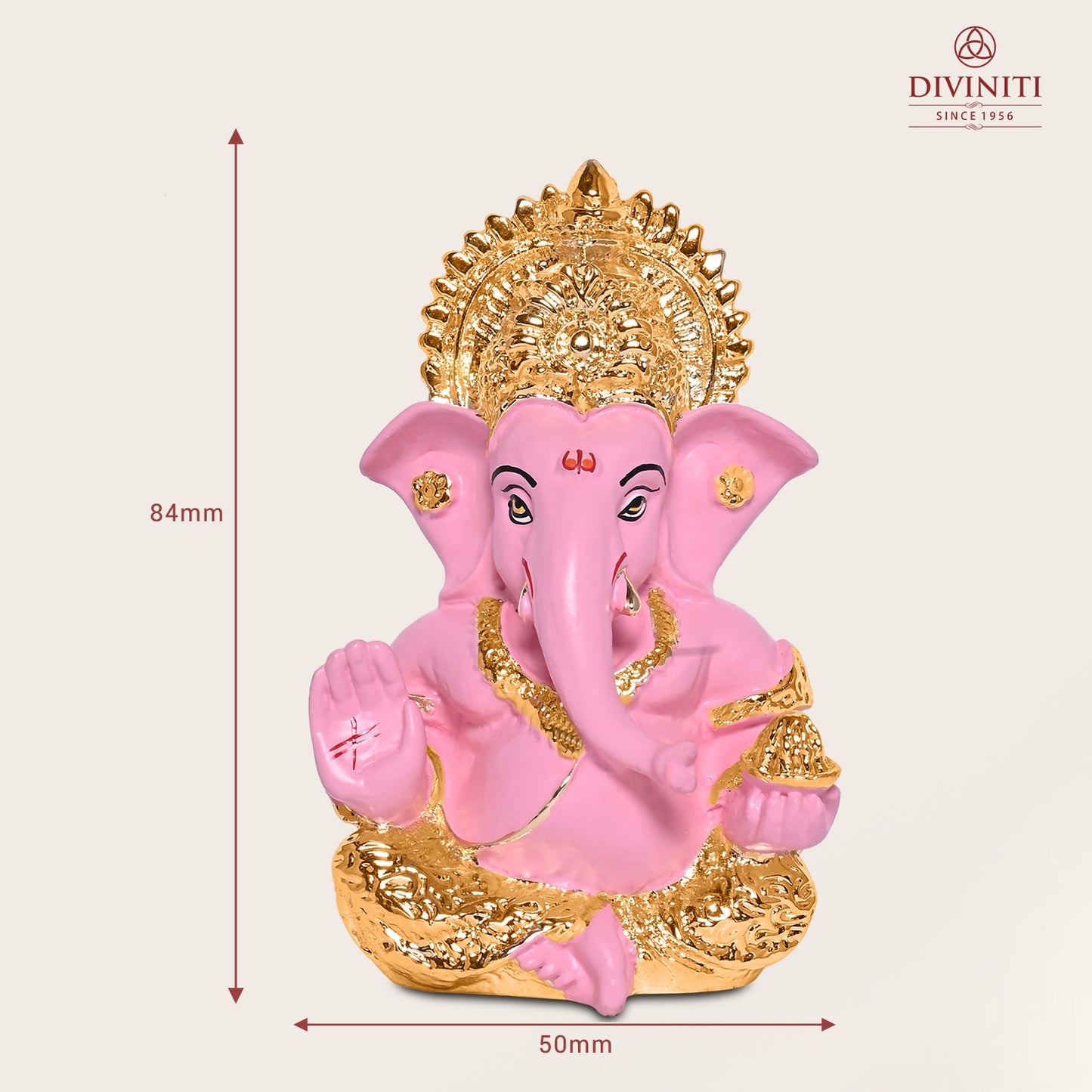 Diviniti 24K Gold Plated Resin Lord Ganesha Idol for Car Dashboard Tabletop for Home Decor Mandir Puja Gift Baby Pink (8.4x4.2cm)