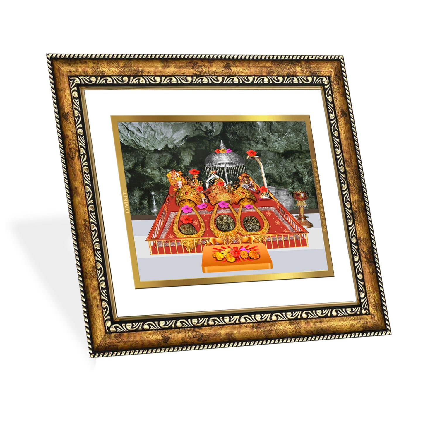 DIVINITI 24K Gold Plated Maa Ka Darbar Wall Photo Frame for Home Decor, Wall Hanging, Table Top, Puja Room & Gift DG113S3 (27.6X35.4 CM)