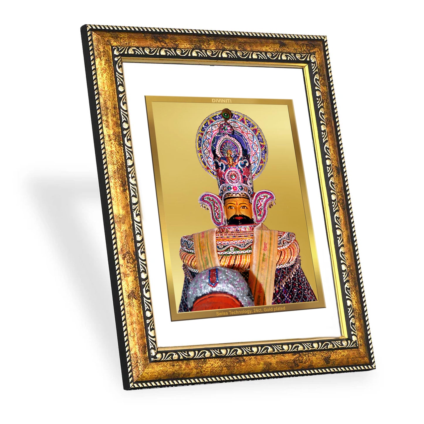 DIVINITI 24K Gold Plated Khatu Shyam Wall Photo Frame for Home Decor, Wall Hanging, Table Top, Puja Room & Gift DG113S3 (27.6X35.4 CM)