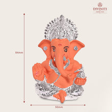 Load image into Gallery viewer, Diviniti 999 Silver Plated Lord Ganesha Idol for Car DashboardTabletop For Home Decor Mandir Puja Gift Terracotta Orange (8.4x4.2cm)
