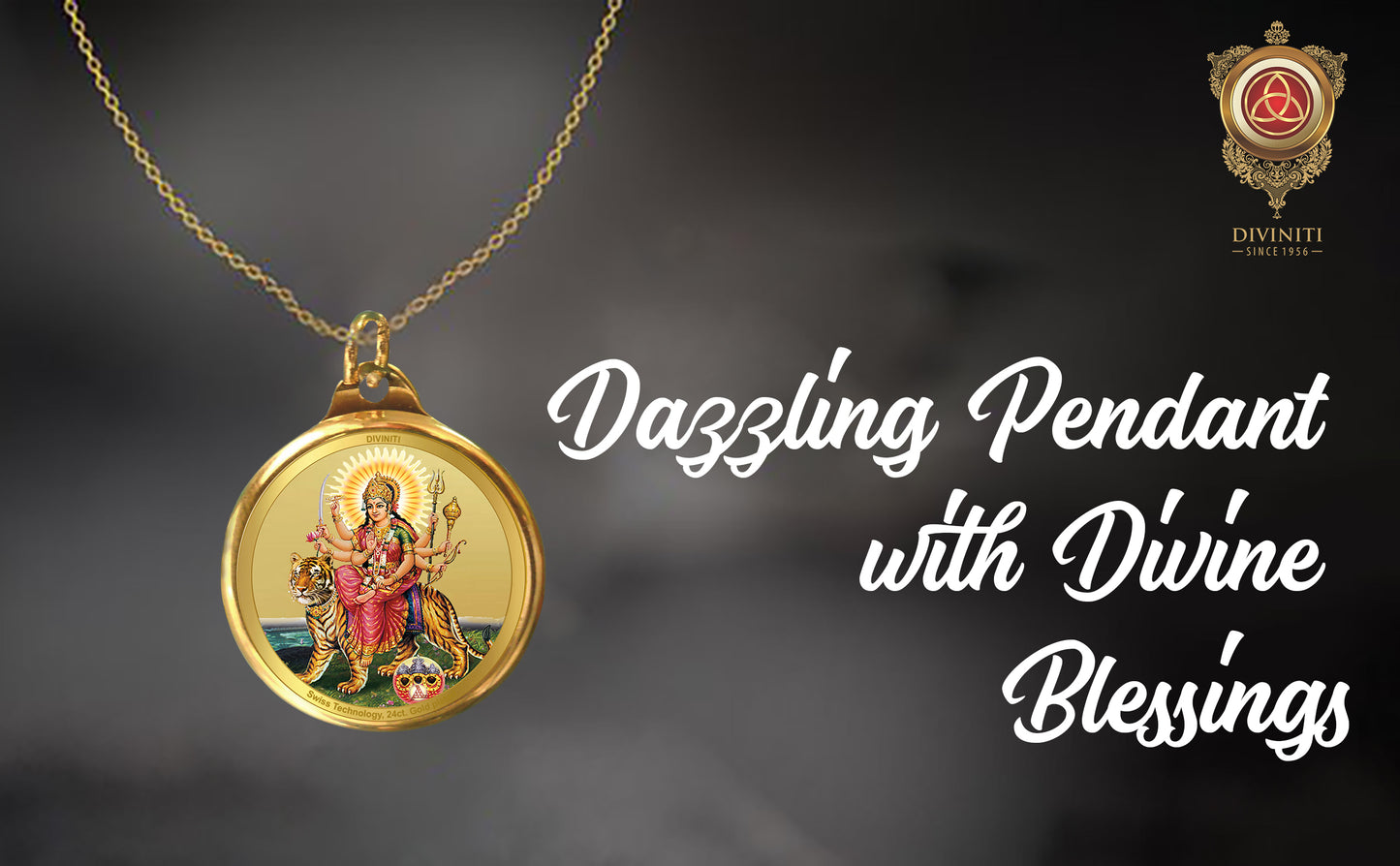 Diviniti 24K Gold Plated Goddess Durga & Yantra 22MM Double Sided Pendant For Men, Women & Kids