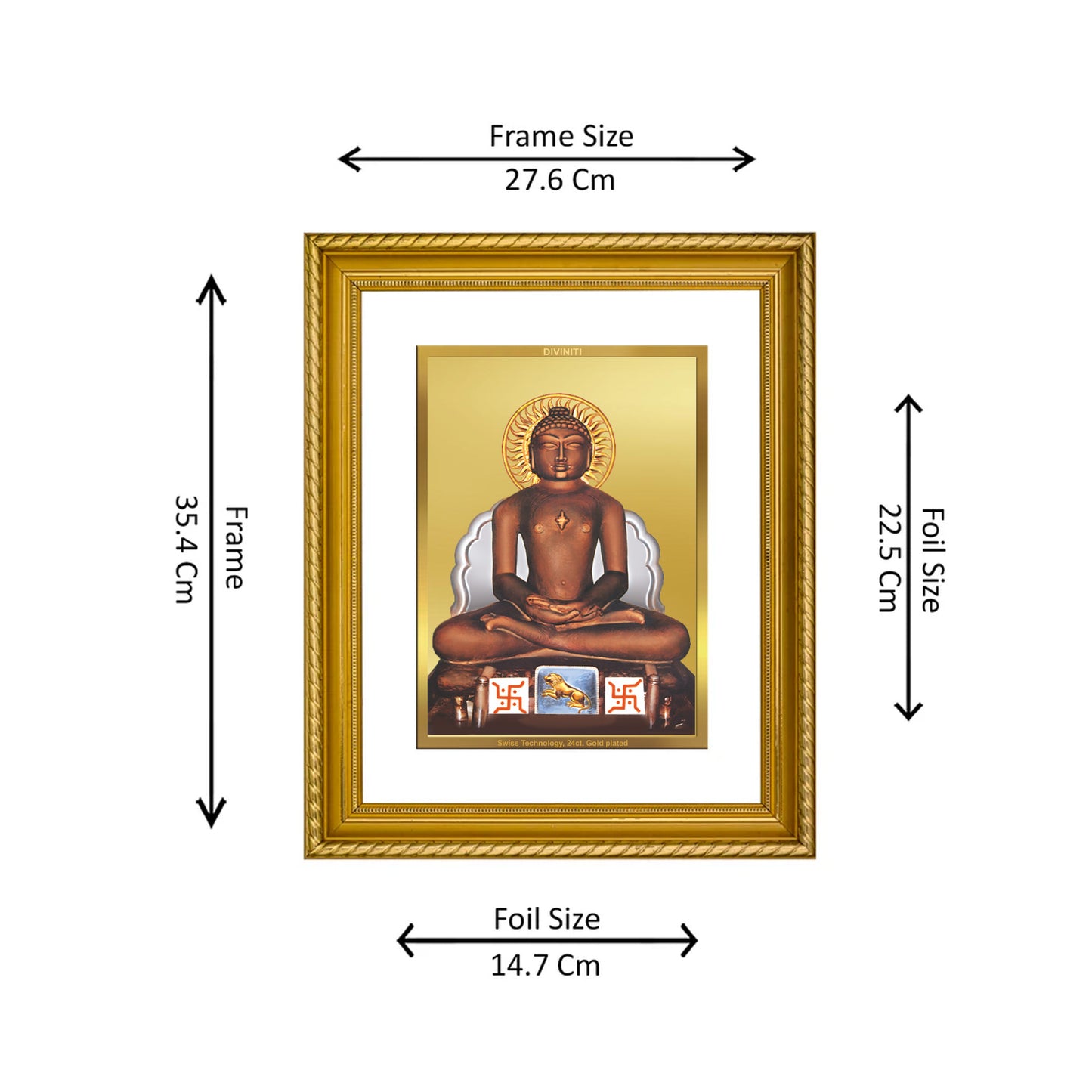 DIVINITI 24K Gold Plated Mahavira Wall Photo Frame for Home Decor, Wall Hanging, Table Top, Puja Room & Gift DG056S3 (27.6X35.4 CM)