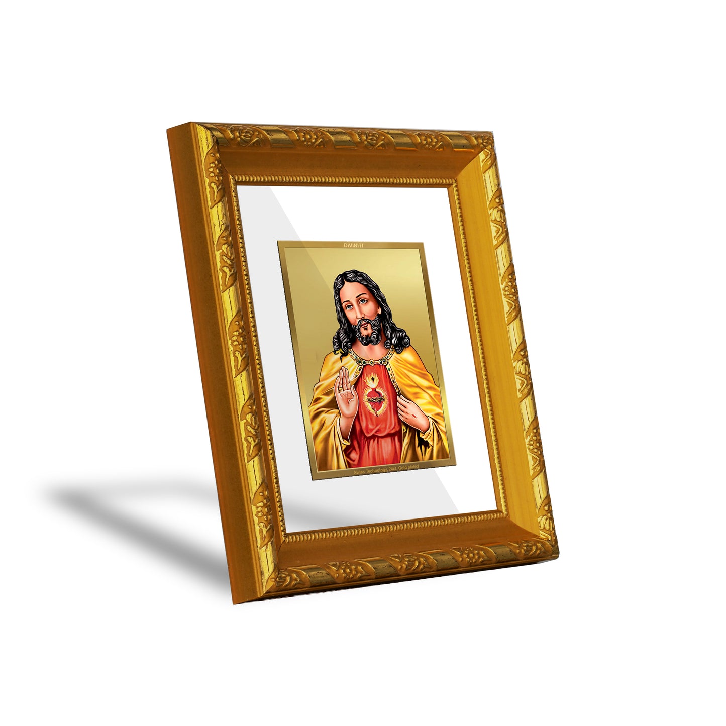 DIVINITI 24K Gold Plated Foil Jesus Wall Photo Frame for Home Decor, Prayer, Gift DG 103 Size 1 (15.3x14.9 CM)