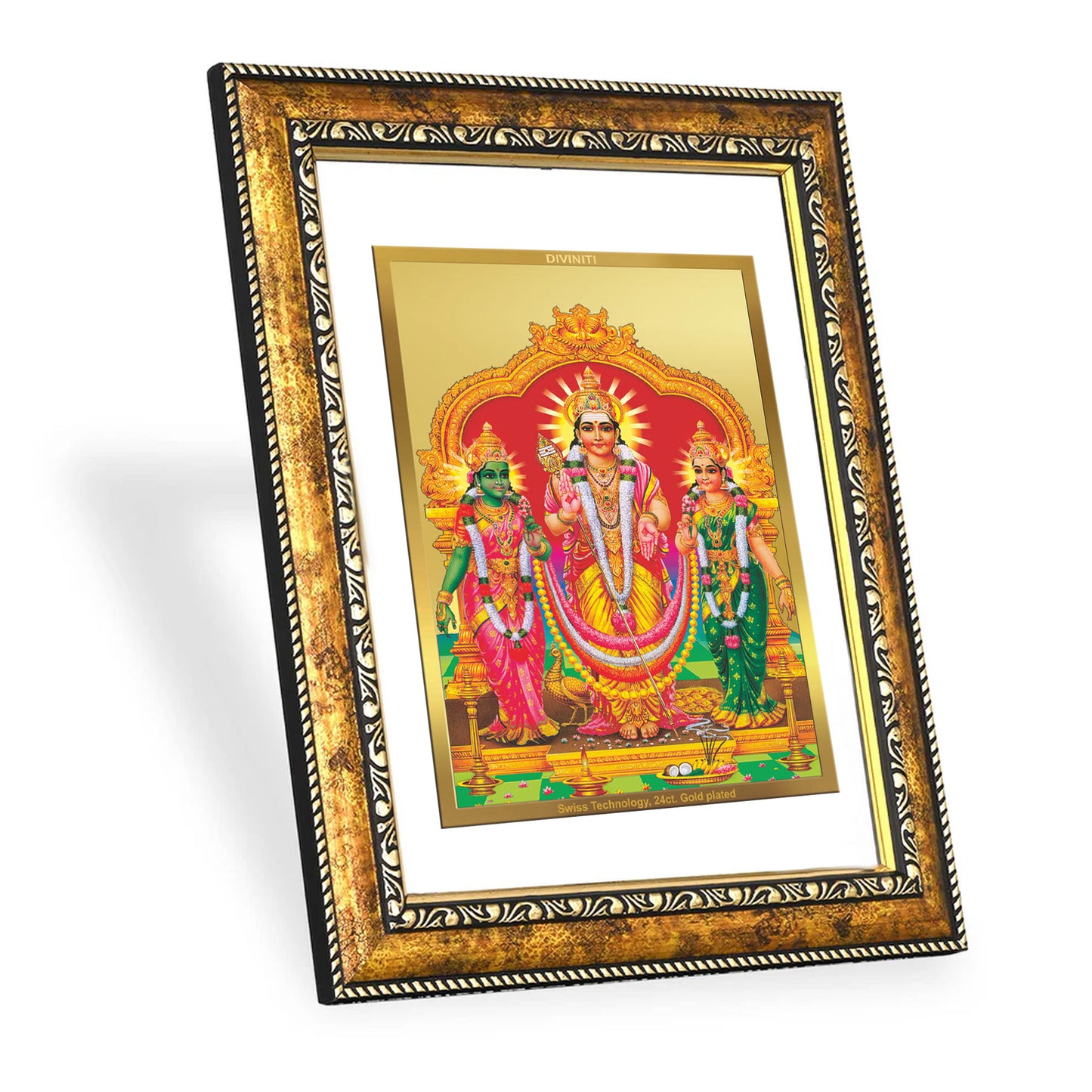 DIVINITI 24K Gold Plated Murugan Valli Wall Photo Frame for Home Decor, Wall Hanging, Table Top, Puja Room & Gift DG113S3 (27.6X35.4 CM)