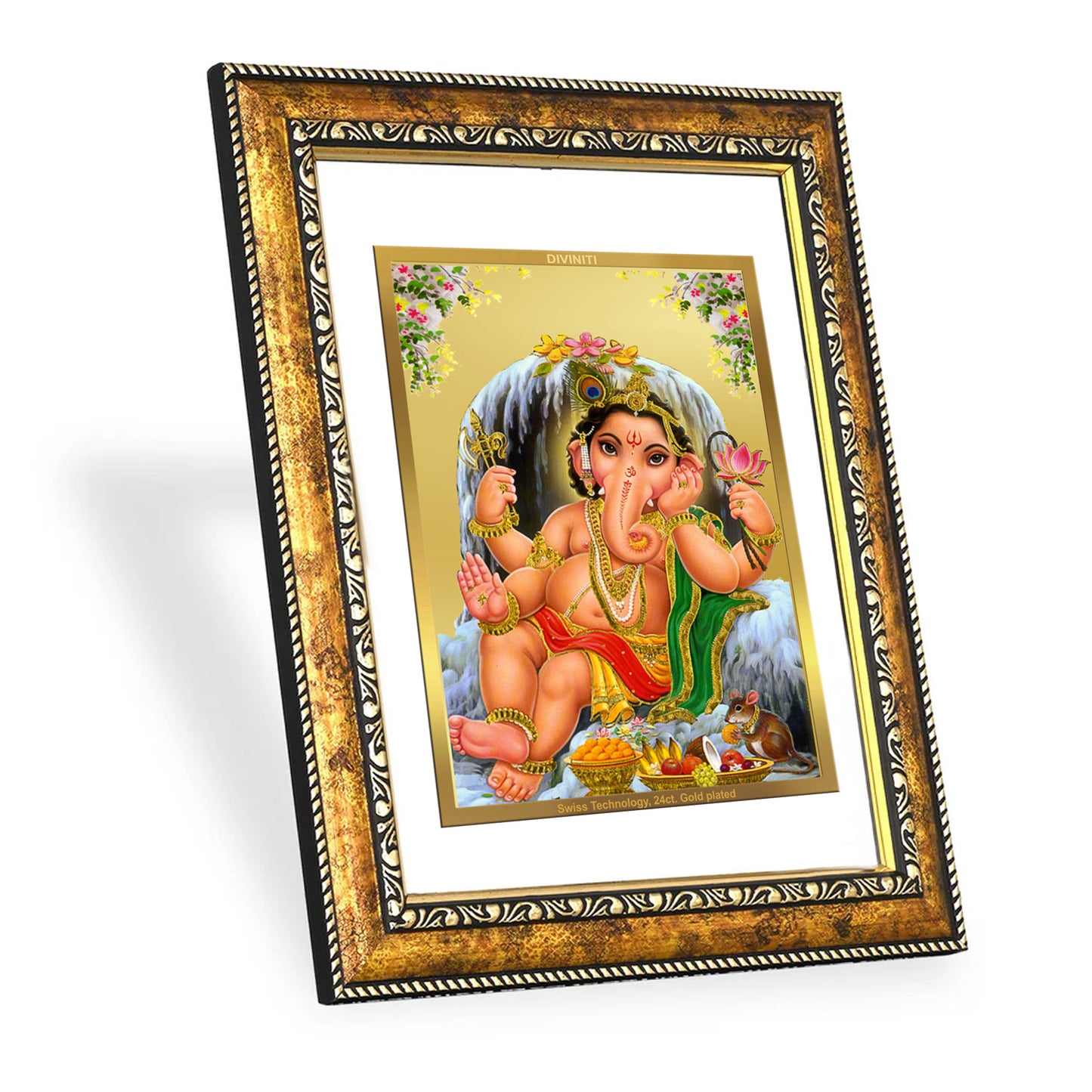 DIVINITI 24K Gold Plated Bal Ganesha Wall Photo Frame for Home Decor, Wall Hanging, Table Top, Puja Room & Gift DG113S3 (27.6X35.4 CM)