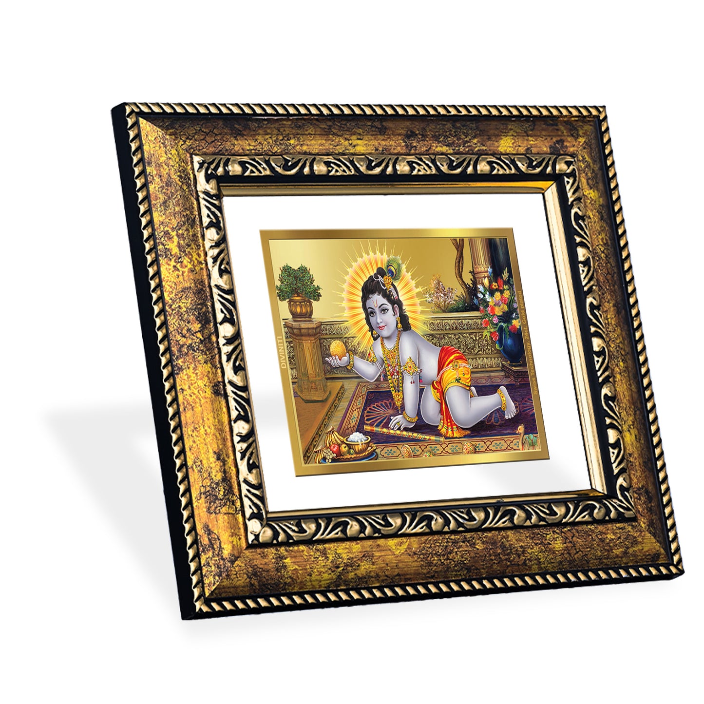 DIVINITI 24K Gold Plated Foil Laddu Gopal Wall Photo Frame, Table Decor for Home & Office Decor Gift Items DG 113 Size 1 (17.7x15.9 CM)