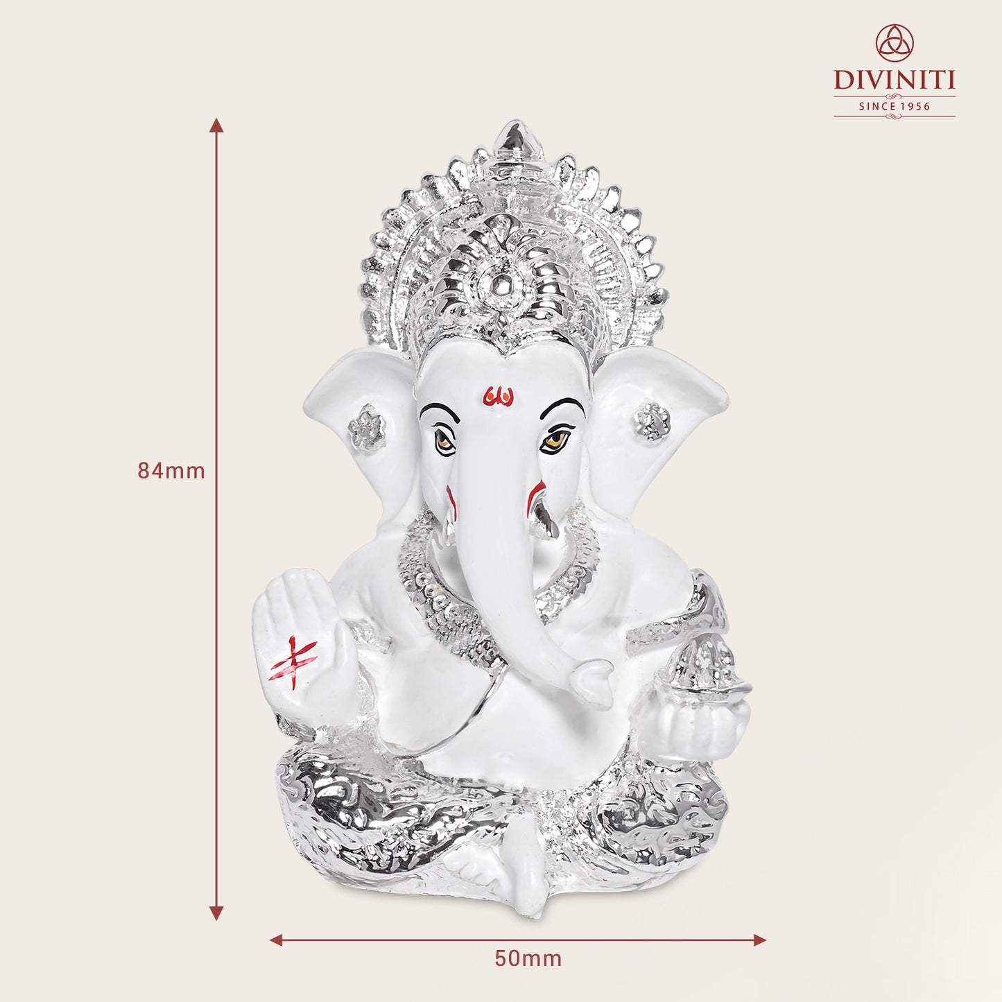 Diviniti 999 Silver Plated Resin Lord Ganesha Idol for Car Dashboard Tabletop for Home Decor Mandir Puja Gift White (8.4x4.2cm)