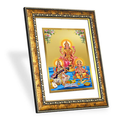 DIVINITI 24K Gold Plated Lakshmi Ganesha Saraswati Wall Photo Frame for Home Decor, Wall Hanging, Table Top, Puja Room & Gift DG113S3 (27.6X35.4 CM)