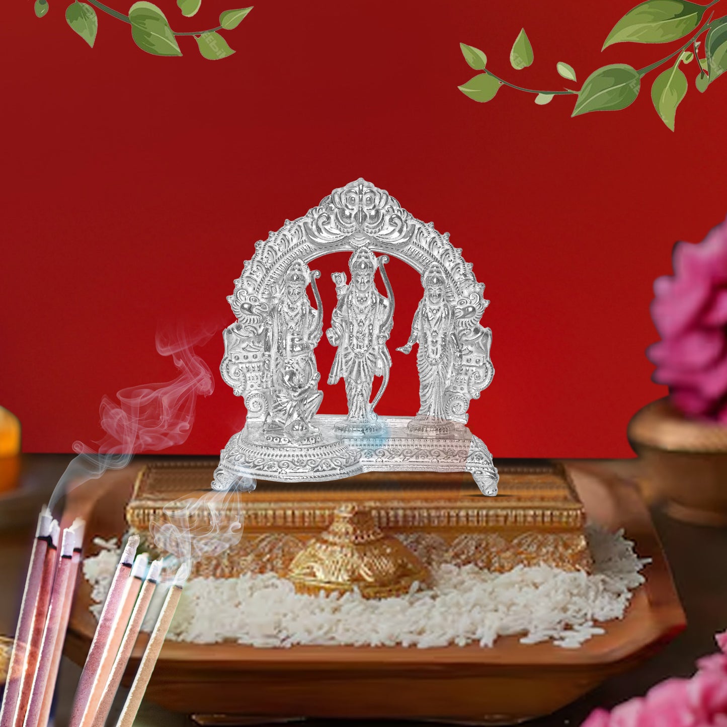 Diviniti 925 Pure Silver Ram Darbar Idol Statue Stunning Tribute to Divine Grace Spiritual Devotion for Home Office Décor, Tabletop, Puja Room Gift (7.5x13.9 CM, 139g)