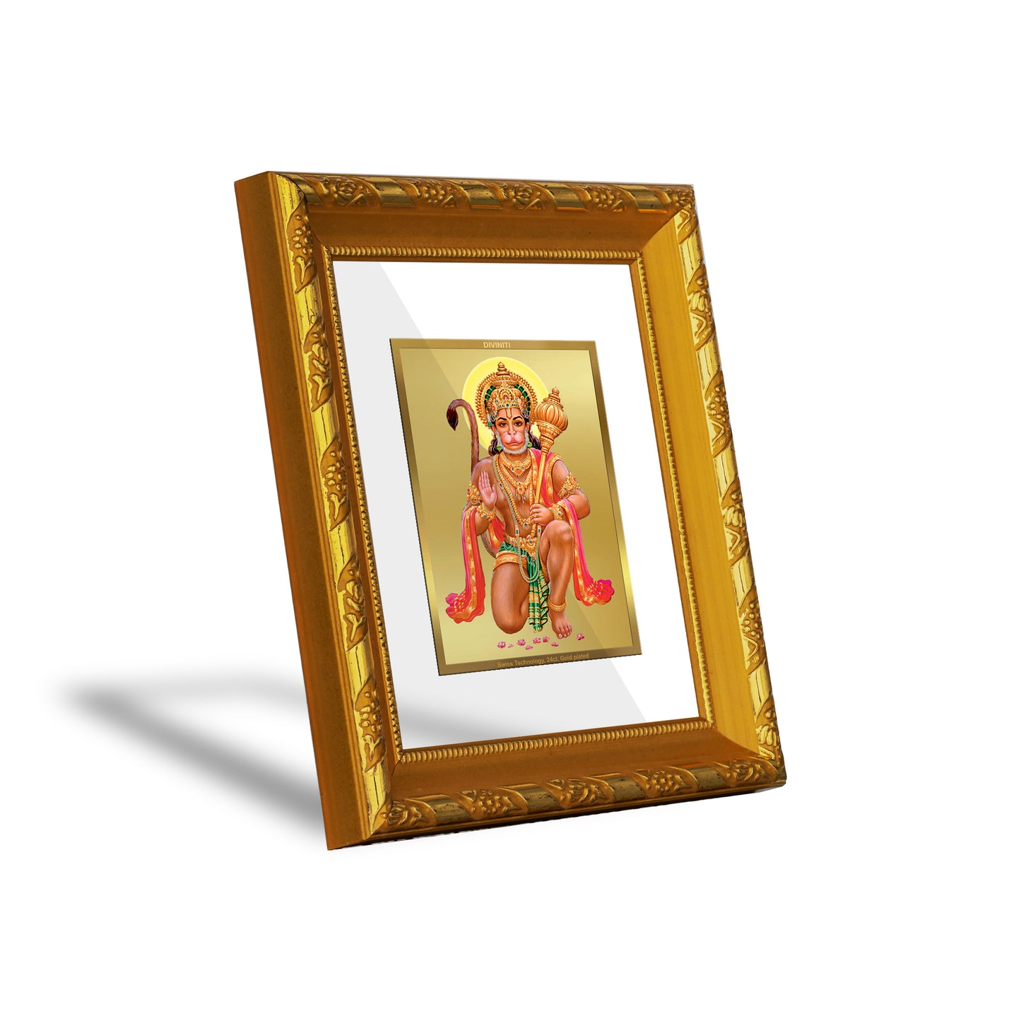 DIVINITI 24K Gold Plated Foil Lord Hanuman Photo Frame for Home Wall Decor, TableTop, Puja DG 103 Size 1 (15.3x14.9 CM)