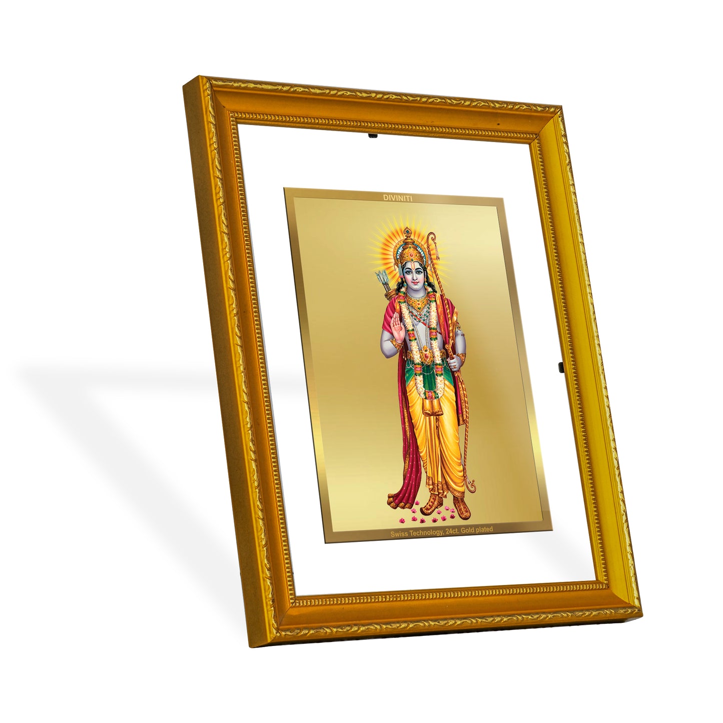 DIVINITI 24K Gold Plated Lord Shri Ram Photo Frame Idol for Home Wall Decor, Workshop, Table Top, Premium Gift|DG101 Size 2 (22.6x18.4 CM)